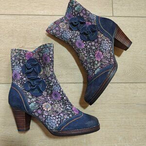 L'Artiste Spring Step Simonetta Floral Blue Suede Leather Boots 39